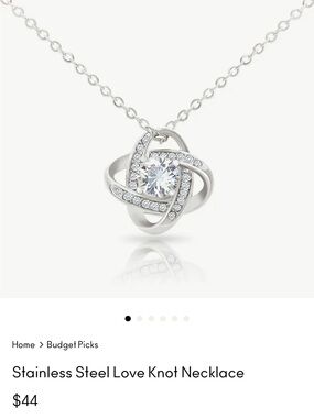 Stainless Steel Silver Love Knot Necklace with Clear Crystal